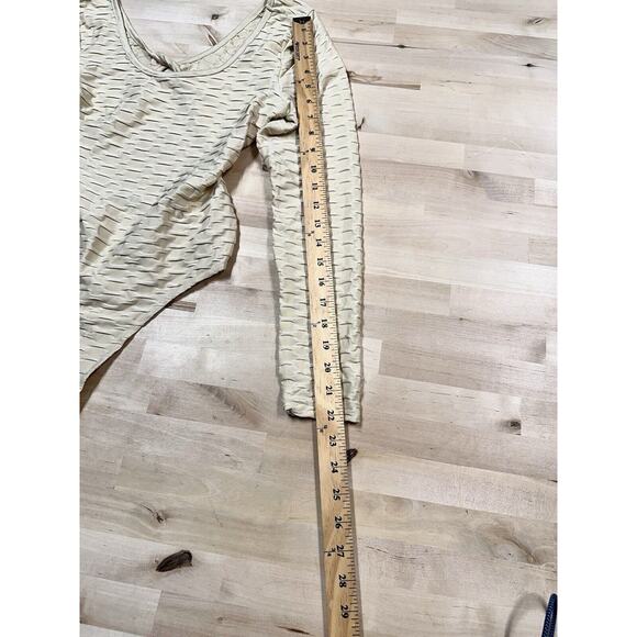 Jolie & Joy Medium Ivory Cream Waffle Long Sleeve Open Back Bodysuit EUC - Picture 3 of 7